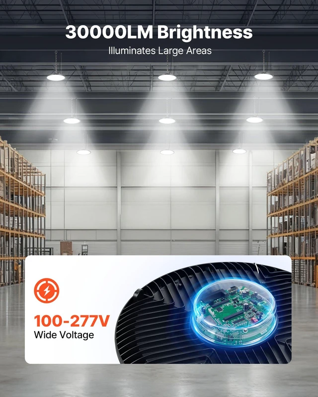 Alt view image 3 of 8 - 10 Pack LED High Bay Lights, 5000K 200W 30000LM Super Bright UFO LED Warehouse Shop Lights, IP65 Waterproof, 100-277V Wide Voltage for Warehouse Workshop Factory Gym Garage Barn, Black