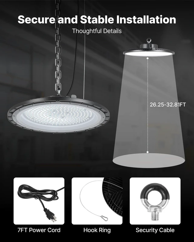 Alt view image 7 of 8 - 10 Pack LED High Bay Lights, 5000K 200W 30000LM Super Bright UFO LED Warehouse Shop Lights, IP65 Waterproof, 100-277V Wide Voltage for Warehouse Workshop Factory Gym Garage Barn, Black