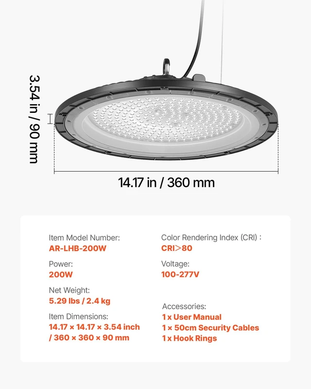 Alt view image 8 of 8 - 10 Pack LED High Bay Lights, 5000K 200W 30000LM Super Bright UFO LED Warehouse Shop Lights, IP65 Waterproof, 100-277V Wide Voltage for Warehouse Workshop Factory Gym Garage Barn, Black