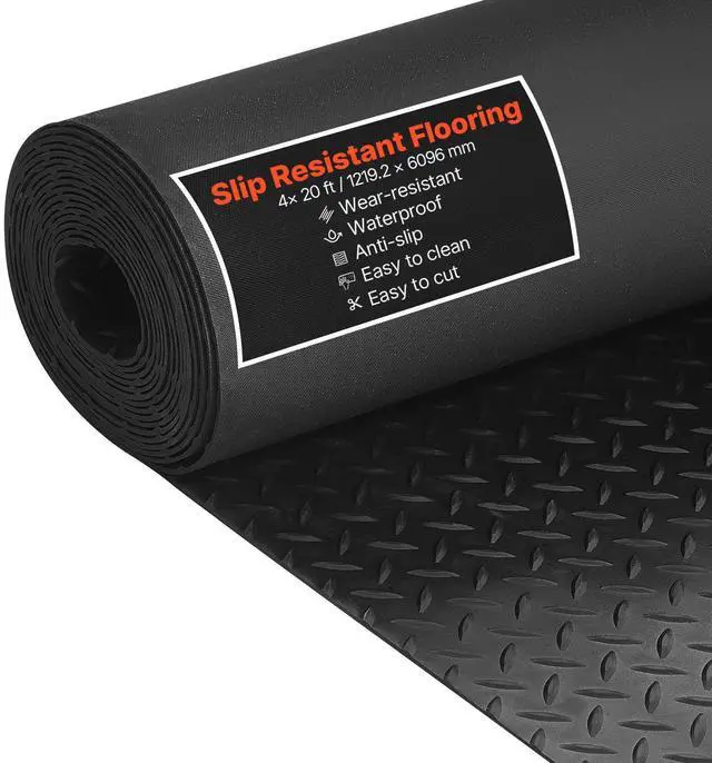 Alt view image 8 of 14 - Garage Floor Roll, 4 x 20 ft Garage Flooring Mat, 3 mm Thickened Rubber Diamond Plate Floor Protector Mat, Non-Slip, Wear-resist, Waterproof, Easy to Clean for Warehouse, Gyms,Trailer, Black