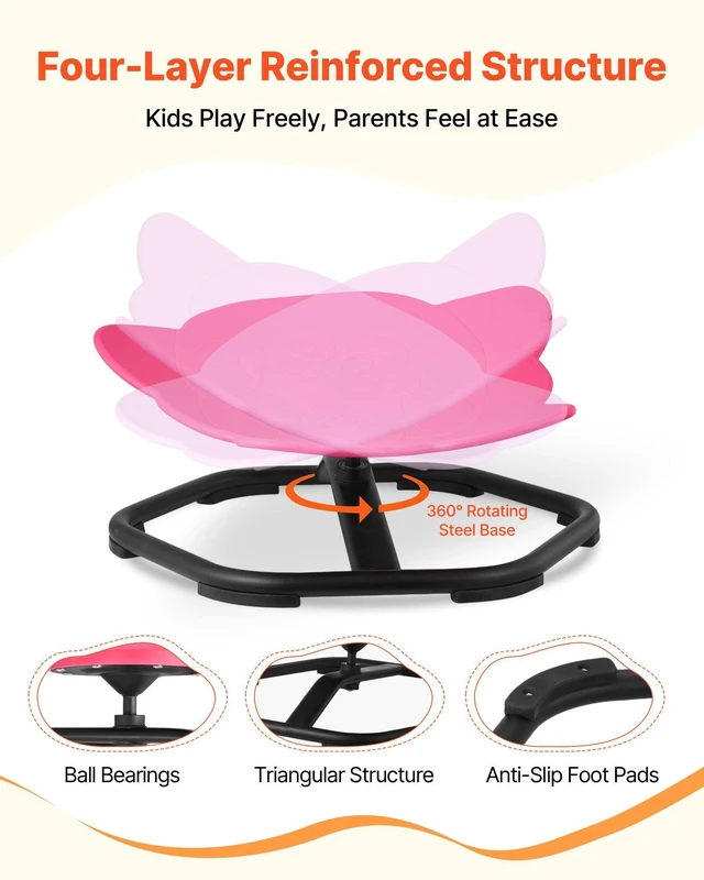 Alt view image 4 of 8 - VEVOR Kids Swivel Chair, 220 lbs Capacity, Elephant Shape Sensory Spinning Chair, Autistic Kids Sensory Toy Seat with Non-Slip Metal Base, Toddler Sit & Spin Seat for Coordination Balance Focus, Red