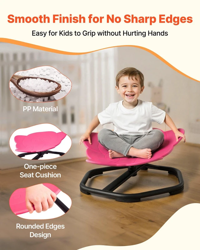 Alt view image 5 of 8 - VEVOR Kids Swivel Chair, 220 lbs Capacity, Elephant Shape Sensory Spinning Chair, Autistic Kids Sensory Toy Seat with Non-Slip Metal Base, Toddler Sit & Spin Seat for Coordination Balance Focus, Red