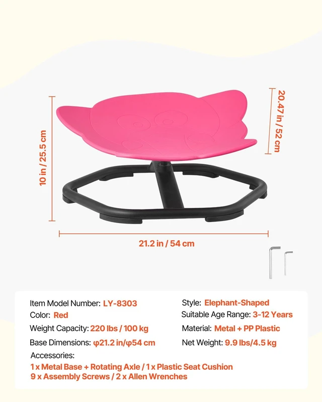 Alt view image 7 of 8 - VEVOR Kids Swivel Chair, 220 lbs Capacity, Elephant Shape Sensory Spinning Chair, Autistic Kids Sensory Toy Seat with Non-Slip Metal Base, Toddler Sit & Spin Seat for Coordination Balance Focus, Red
