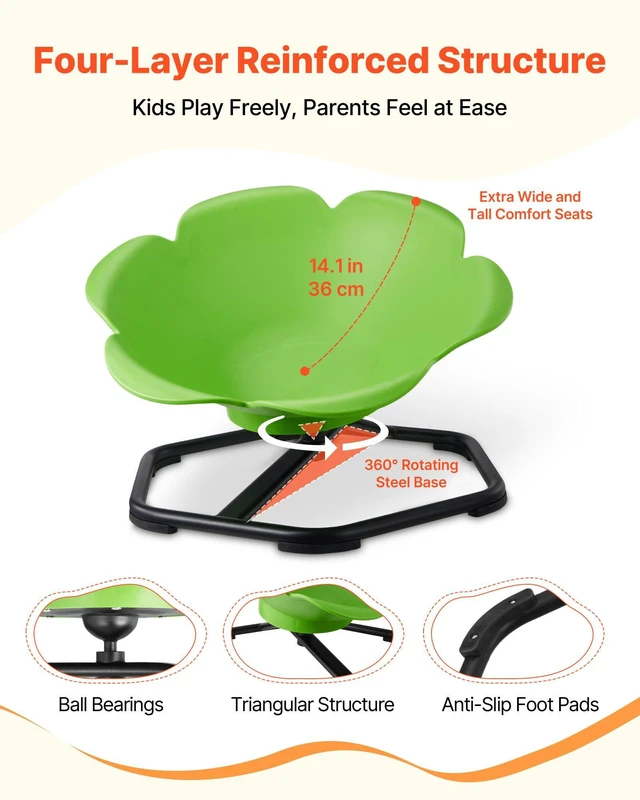 Alt view image 4 of 8 - VEVOR Kids Swivel Chair, 220 lbs Capacity, Cylinder Shape Sensory Spinning Chair, Autistic Kids Sensory Toy Seat with Non-Slip Metal Base, Toddler Sit & Spin Seat for Coordination Balance Focus, Green