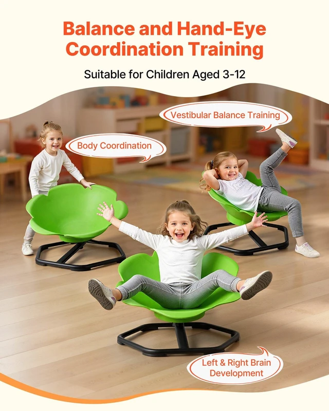 Alt view image 3 of 8 - VEVOR Kids Swivel Chair, 220 lbs Capacity, Cylinder Shape Sensory Spinning Chair, Autistic Kids Sensory Toy Seat with Non-Slip Metal Base, Toddler Sit & Spin Seat for Coordination Balance Focus, Green