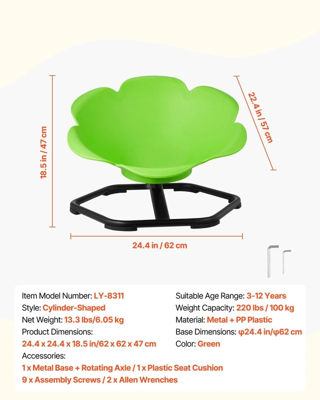 Alt view image 7 of 8 - VEVOR Kids Swivel Chair, 220 lbs Capacity, Cylinder Shape Sensory Spinning Chair, Autistic Kids Sensory Toy Seat with Non-Slip Metal Base, Toddler Sit & Spin Seat for Coordination Balance Focus, Green