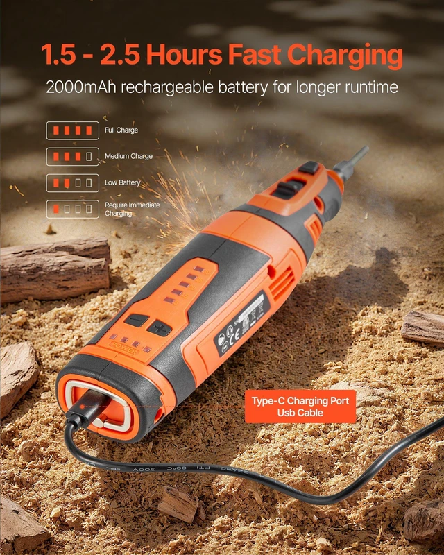 Alt view image 12 of 15 - Cordless Chainsaw Sharpener, 5-Speed Adjustable Electric Saw Chain Sharpener 5000-30000 RPM, Rechargeable Handheld Chainsaw Sharpening Tool with 4 Sharpening Heads & Angle Guide Attachment