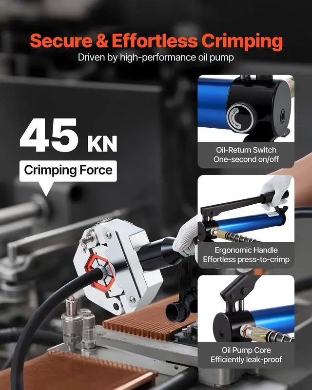 Alt view image 10 of 14 - Hydraulic Hose Crimper, Hydra-Krimp AC Hose Crimper Kit with 7 Dies Snap-On & Carrying Case, Hydraulic A/C Hoses Crimping Tool for Automotive & Air Conditioning Repair (Split with Manual Pump)