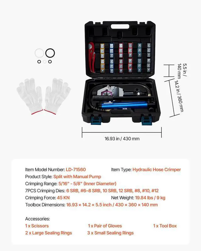 Alt view image 14 of 14 - Hydraulic Hose Crimper, Hydra-Krimp AC Hose Crimper Kit with 7 Dies Snap-On & Carrying Case, Hydraulic A/C Hoses Crimping Tool for Automotive & Air Conditioning Repair (Split with Manual Pump)