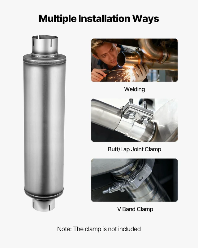 Alt view image 12 of 14 - Exhaust Muffler, 4 Inch Inlet & Outlet, 30 Inch Overall Length Stainless Steel Exhaust Tip, Universal Resonator Round Body, High Performance for Trucks, Sedans, Sports Cars, SUVs & Daily Drivers