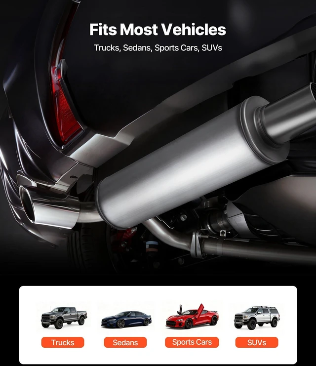 Alt view image 13 of 14 - Exhaust Muffler, 4 Inch Inlet & Outlet, 30 Inch Overall Length Stainless Steel Exhaust Tip, Universal Resonator Round Body, High Performance for Trucks, Sedans, Sports Cars, SUVs & Daily Drivers