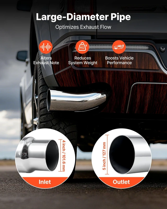 Alt view image 10 of 14 - Elbow Exhaust Tip, 4 Inch Inlet, 5 Inch Outlet, 23 in Overall Length, Chrome Turn Down Exhaust Tip with Clamp for Truck, Sedan, Sports Car, SUV, Chrome Structure for High Temperature Resistance