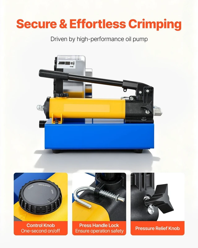 Alt view image 4 of 8 - High Pressure Hydraulic Hose Crimper, Manual Hose Crimping Tool with 8 Dies & 0.24"-1.1" Crimping Range, Suitable for Low & High-Pressure Oil Pipes, Gas/Water/Auto AC Hoses & Cable Joints