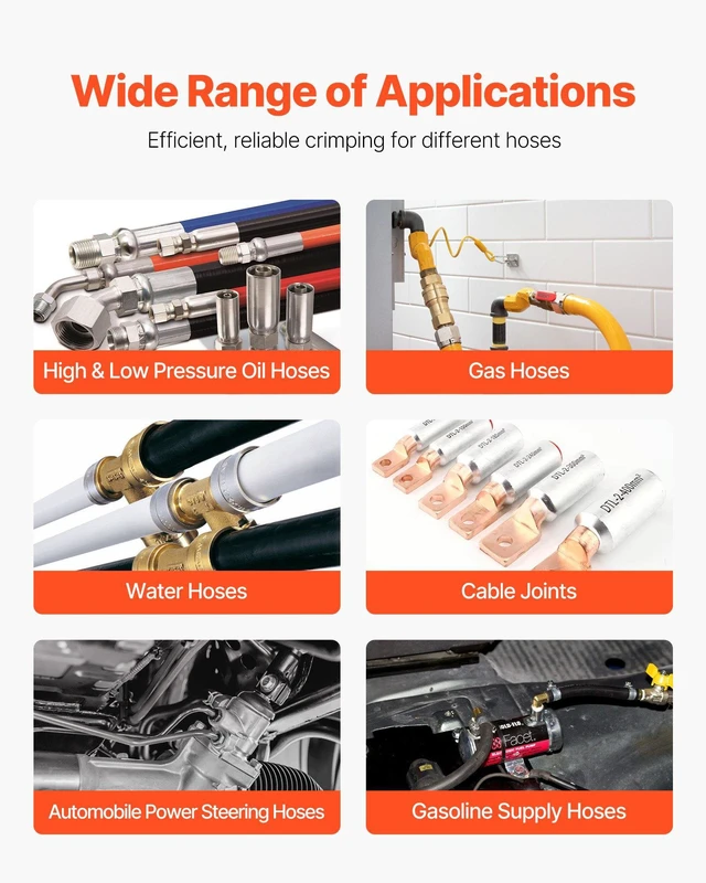 Alt view image 7 of 8 - High Pressure Hydraulic Hose Crimper, Manual Hose Crimping Tool with 8 Dies & 0.24"-1.1" Crimping Range, Suitable for Low & High-Pressure Oil Pipes, Gas/Water/Auto AC Hoses & Cable Joints