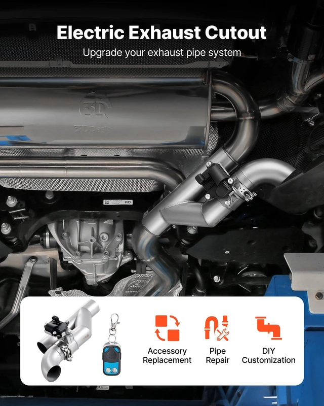 Alt view image 9 of 14 - Electric Exhaust Cutout, 2.5 Inch Universal Stainless Steel Exhaust Valve Kit with One Controller Remote Kit, Cut Out Valve, Y Pipe, Remote Control & Box, Fits Trucks, Sedans, Sports Cars, SUVs