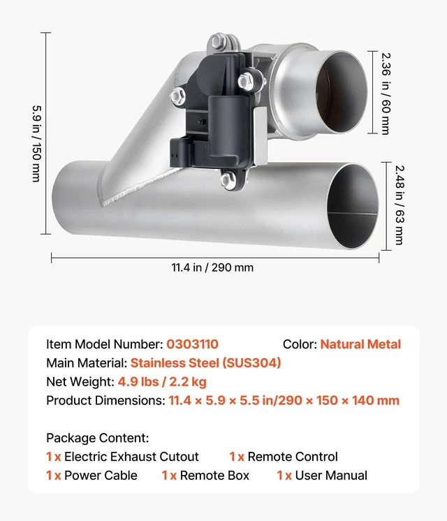 Alt view image 14 of 14 - Electric Exhaust Cutout, 2.5 Inch Universal Stainless Steel Exhaust Valve Kit with One Controller Remote Kit, Cut Out Valve, Y Pipe, Remote Control & Box, Fits Trucks, Sedans, Sports Cars, SUVs