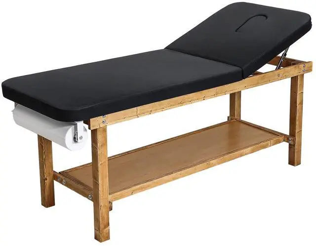 Alt view image 8 of 14 - Medical Exam Table, Wooden Framed Medical Examination Bed, Physical Therapy Exam Table with Adjustable Backrest, Storage Shelf & Paper Roll Dispenser for Hospitals Clinics Rehab Centers, 500LBS