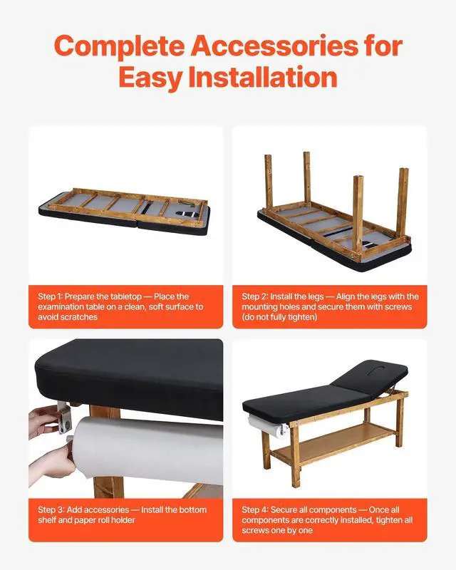 Alt view image 13 of 14 - Medical Exam Table, Wooden Framed Medical Examination Bed, Physical Therapy Exam Table with Adjustable Backrest, Storage Shelf & Paper Roll Dispenser for Hospitals Clinics Rehab Centers, 500LBS