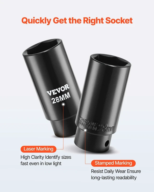 Alt view image 11 of 15 - 1/2 in Drive Impact Socket Set, 91 Piece, 6 Point Deep & Shallow Impact Sockets, SAE (5/16 to 1-1/4 in) and Metric (8 to 32 mm) Sizes with Extension Bars (3, 5, 10 in), Cr-V Steel, Carrying Case