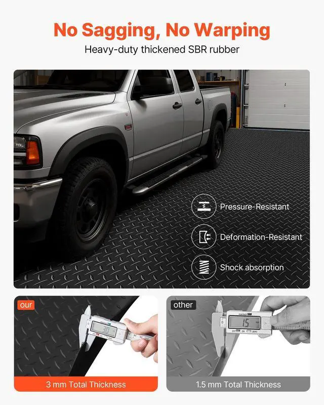 Alt view image 10 of 14 - Garage Floor Roll, 4 x 20 ft Garage Flooring Mat, 3 mm Thickened Rubber Diamond Plate Floor Protector Mat, Non-Slip, Wear-resist, Waterproof, Easy to Clean for Warehouse, Gyms,Trailer, Black