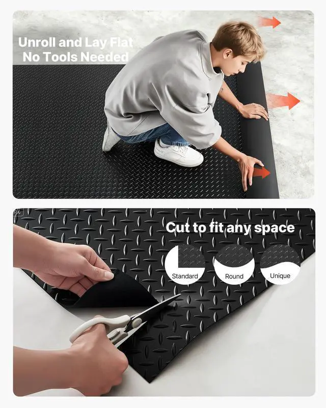 Alt view image 13 of 14 - Garage Floor Roll, 4 x 20 ft Garage Flooring Mat, 3 mm Thickened Rubber Diamond Plate Floor Protector Mat, Non-Slip, Wear-resist, Waterproof, Easy to Clean for Warehouse, Gyms,Trailer, Black