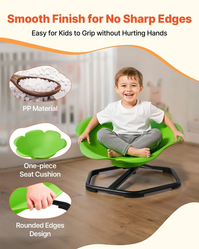 Alt view image 5 of 8 - VEVOR Kids Swivel Chair, 220 lbs Capacity, Cylinder Shape Sensory Spinning Chair, Autistic Kids Sensory Toy Seat with Non-Slip Metal Base, Toddler Sit & Spin Seat for Coordination Balance Focus, Green