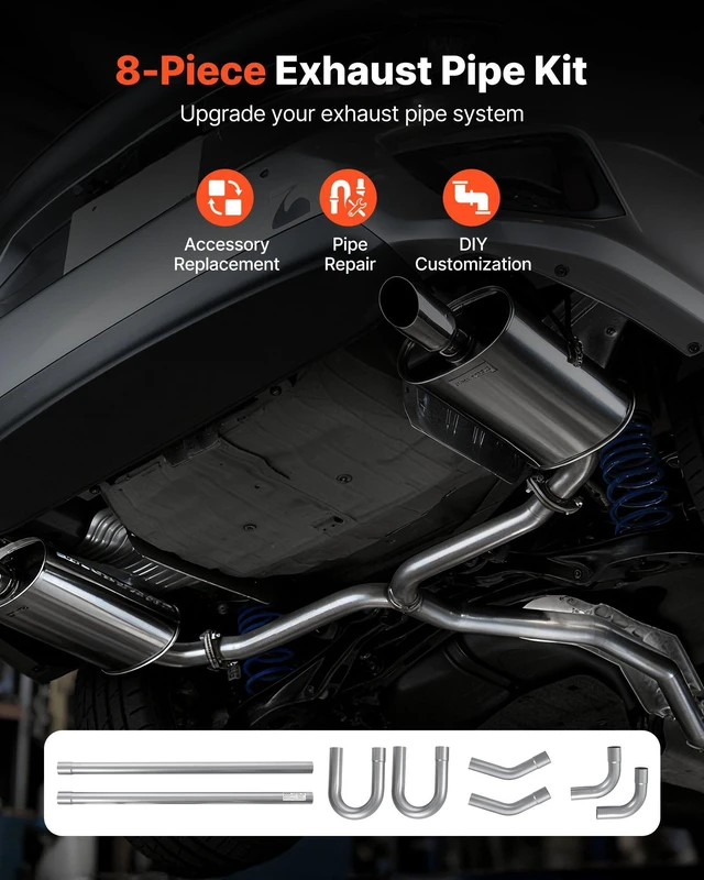 Alt view image 8 of 13 - Exhaust Pipe, 8 Pcs 2.25 Inch Mild Steel DIY Custom Exhaust Tubing Straight & U-Bend Kit with 90 & 135 Degree Pipes, Galvanized Surface Finish, Universal Fit for Truck, Sedan, Sports Car, SUV