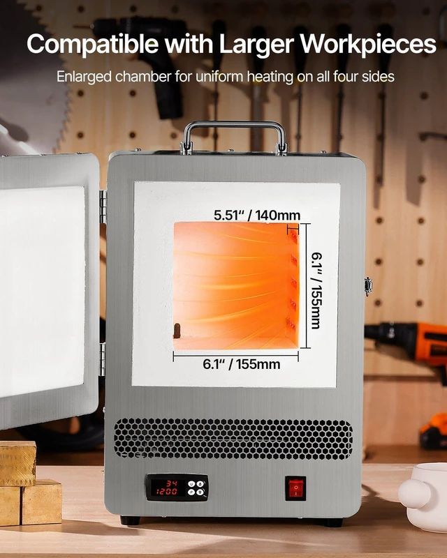 Alt view image 10 of 15 - Tabletop Kiln Melter, 1500W Electric Kiln, 2192 Max Temperature, Stainless Steel, Programmable Gold Melting Furnace for Wax Casting, Clay DIY, Metal Tempering, Glazing on Pottery, Silver