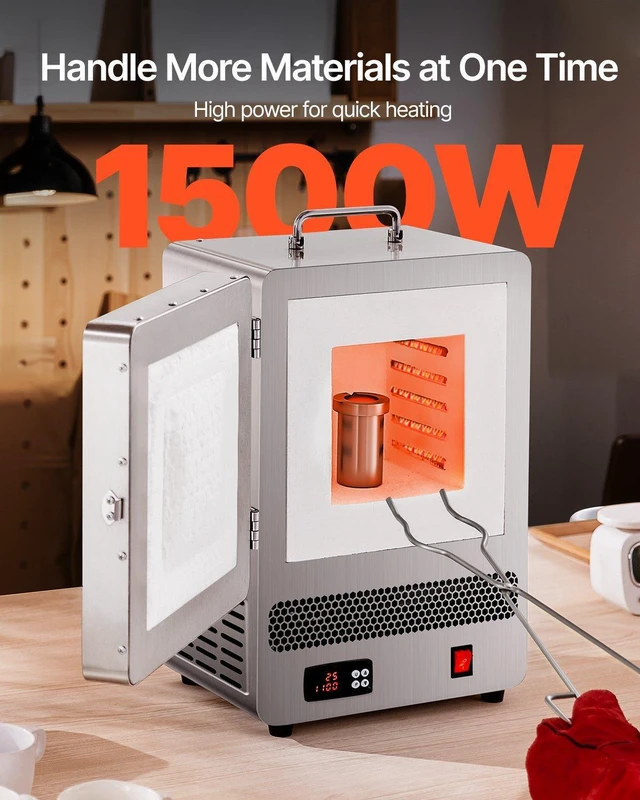 Alt view image 11 of 15 - Tabletop Kiln Melter, 1500W Electric Kiln, 2192 Max Temperature, Stainless Steel, Programmable Gold Melting Furnace for Wax Casting, Clay DIY, Metal Tempering, Glazing on Pottery, Silver