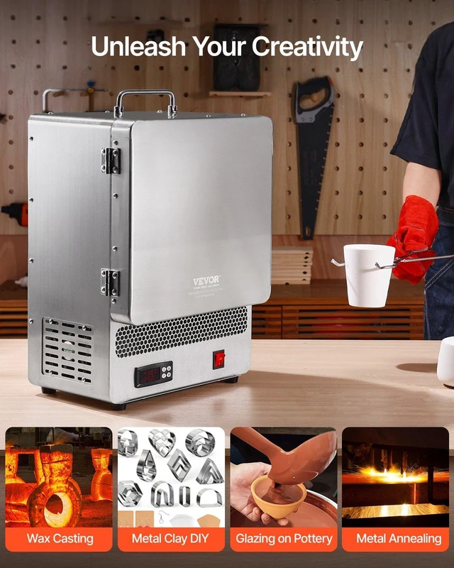 Alt view image 13 of 15 - Tabletop Kiln Melter, 1500W Electric Kiln, 2192 Max Temperature, Stainless Steel, Programmable Gold Melting Furnace for Wax Casting, Clay DIY, Metal Tempering, Glazing on Pottery, Silver