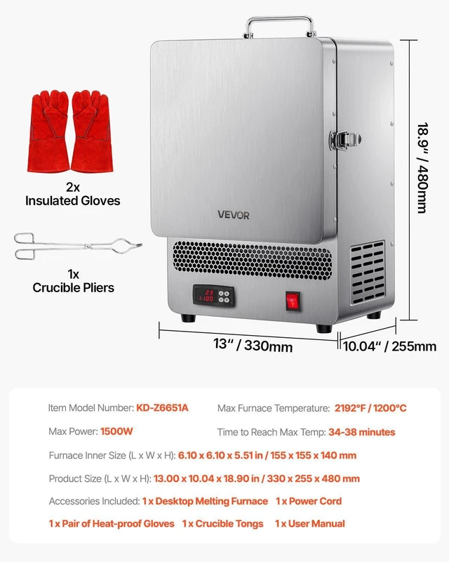 Alt view image 14 of 15 - Tabletop Kiln Melter, 1500W Electric Kiln, 2192 Max Temperature, Stainless Steel, Programmable Gold Melting Furnace for Wax Casting, Clay DIY, Metal Tempering, Glazing on Pottery, Silver