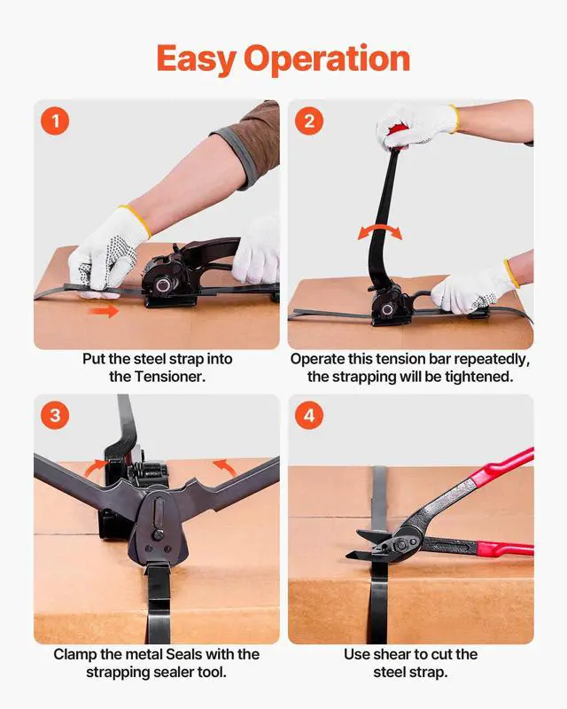 Alt view image 10 of 14 - Steel Banding Strapping Kit, Heavy Duty Banding Sealer Tool with 600 ft Binding Straps, 300 Metal Seals, Manual Pallet Packaging Strapping Kit for Warehouse, Transportation, Industrial Bundling