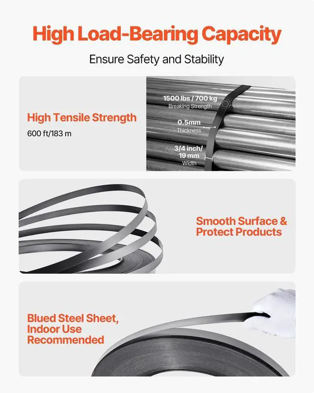 Alt view image 12 of 14 - Steel Banding Strapping Kit, Heavy Duty Banding Sealer Tool with 600 ft Binding Straps, 300 Metal Seals, Manual Pallet Packaging Strapping Kit for Warehouse, Transportation, Industrial Bundling