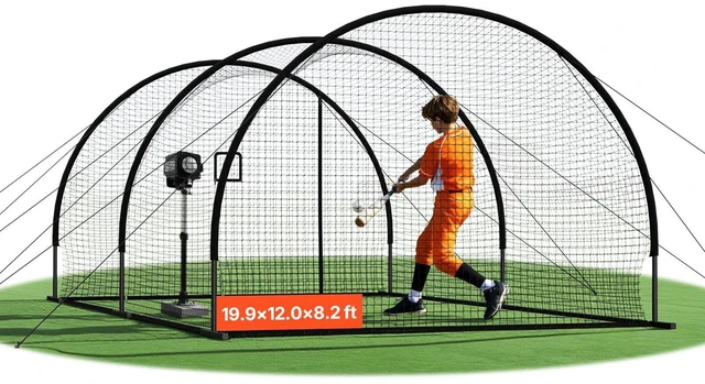 Alt view image 8 of 14 - Baseball Batting Cage, 19.9 x 12.0 x 8.2 FT Freestanding Portable Batting Cage, Hitting Cages with 30-Ply Knotted HDPE & Pitching Machine Opening, Battings Cages Netting for Indoor Outdoor