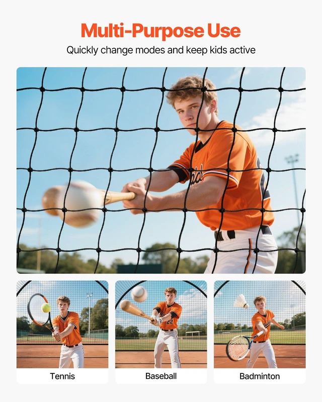 Alt view image 13 of 14 - Baseball Batting Cage, 19.9 x 12.0 x 8.2 FT Freestanding Portable Batting Cage, Hitting Cages with 30-Ply Knotted HDPE & Pitching Machine Opening, Battings Cages Netting for Indoor Outdoor