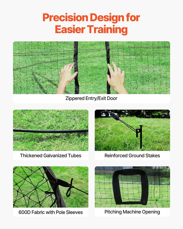 Alt view image 12 of 14 - Baseball Batting Cage, 19.9 x 12.0 x 8.2 FT Freestanding Portable Batting Cage, Hitting Cages with 30-Ply Knotted HDPE & Pitching Machine Opening, Battings Cages Netting for Indoor Outdoor