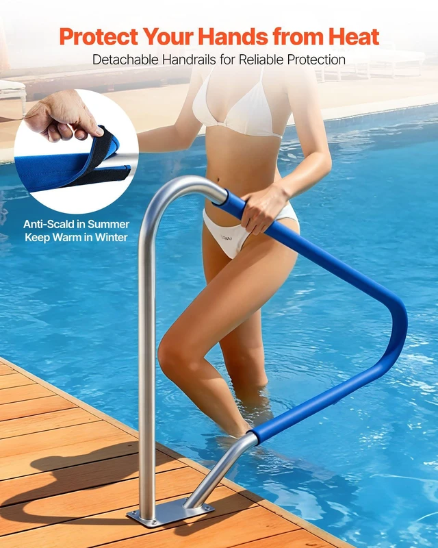 Alt view image 11 of 15 - Pool Rail, 48 x 36 inch Pool Handrail, 220 lbs Load Capacity Heavy Duty 304 Stainless Steel Swimming Handrail, Detachable Nonslip Sleeve, Rich Accessories, for Poolside, Water Parks, Spa Centers