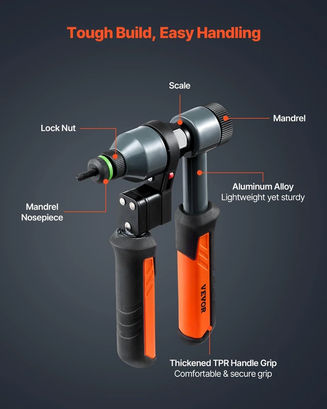 Alt view image 3 of 8 - VEVOR Rivet Nut Tool Kit, 9-Inch Ratchet Rivnut Tool Kit, with 10 Mandrels and 100 Nuts, Metric and SAE Size M5, M6, M8, M10, M12, 8-32, 10-24, 1/4-20, 5/16-18, 3/8-16 UNC, with a Rugged Carrying Case