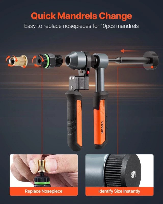 Alt view image 4 of 8 - VEVOR Rivet Nut Tool Kit, 9-Inch Ratchet Rivnut Tool Kit, with 10 Mandrels and 100 Nuts, Metric and SAE Size M5, M6, M8, M10, M12, 8-32, 10-24, 1/4-20, 5/16-18, 3/8-16 UNC, with a Rugged Carrying Case