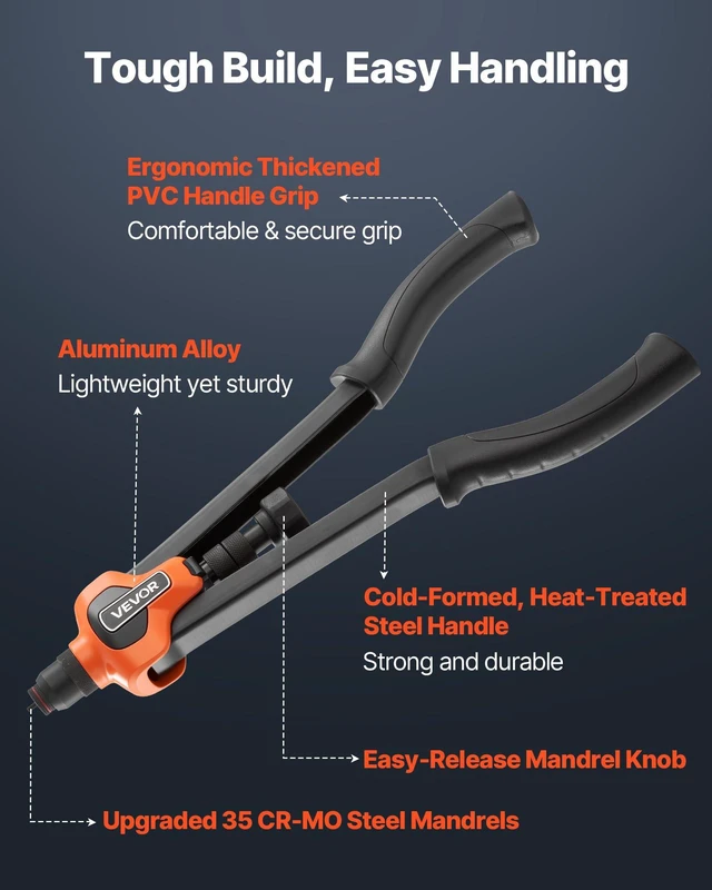 Alt view image 3 of 8 - VEVOR Rivet Nut Tool Kit, 17-Inch Rivnut Tool Kit, with 13 Mandrels and 130 Nuts, Metric and SAE Size M3, M4, M5, M6, M8, M10, M12, 1/2-13, 8-32, 10-24, 1/4-20, 5/16-18, 3/8-16 UNC, a Carrying Case