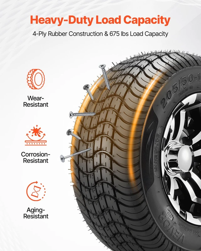 Alt view image 4 of 8 - VEVOR Golf Cart Wheels, 10" 205/50-10 Black Aluminum Alloy Golf Cart Tires and Wheels Combo (Set of 4) Fit Club Car, EZGO, Yamaha, 4 Ply Rubber 4-Lug Lawn Mower Tires & Rims, 675 lbs Load, All-Terrain