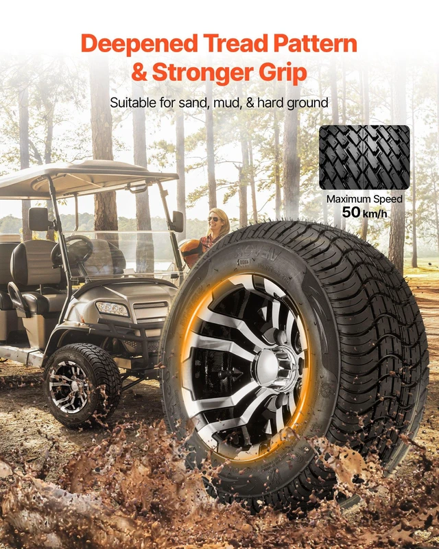 Alt view image 3 of 8 - VEVOR Golf Cart Wheels, 10" 205/50-10 Black Aluminum Alloy Golf Cart Tires and Wheels Combo (Set of 4) Fit Club Car, EZGO, Yamaha, 4 Ply Rubber 4-Lug Lawn Mower Tires & Rims, 675 lbs Load, All-Terrain