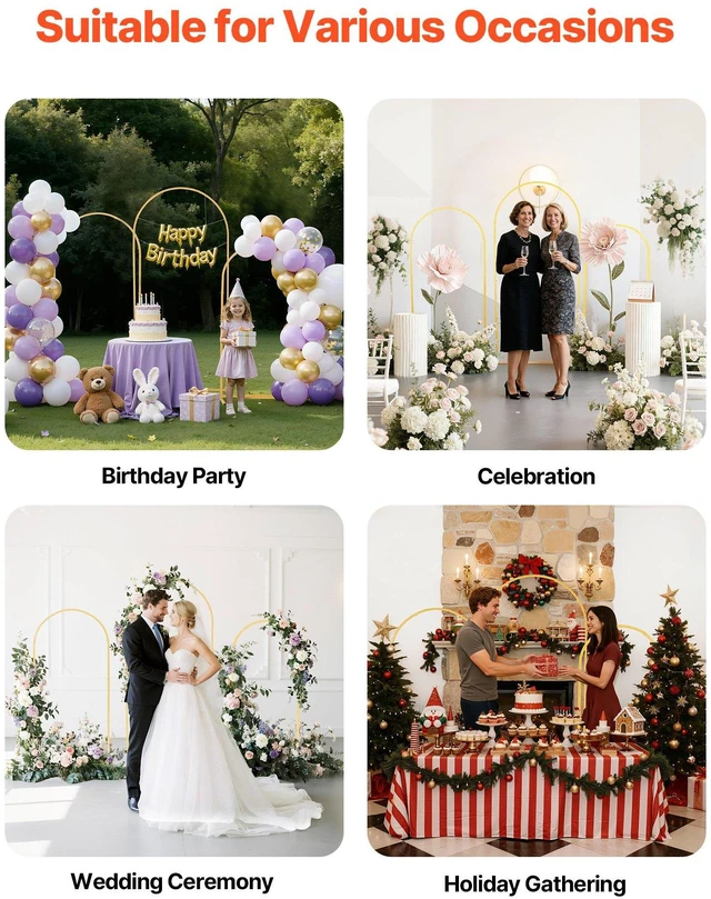Alt view image 13 of 15 - Arch Backdrop Stand, Set of 3, 6/5/4 ft, Stable Structure, Easy Assembly, Gold Metal Arch Backdrop Stand for Wedding, Birthday Party, Graduation, Holiday Celebration, and Ceremony Decoration