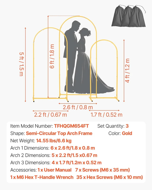 Alt view image 14 of 15 - Arch Backdrop Stand, Set of 3, 6/5/4 ft, Stable Structure, Easy Assembly, Gold Metal Arch Backdrop Stand for Wedding, Birthday Party, Graduation, Holiday Celebration, and Ceremony Decoration
