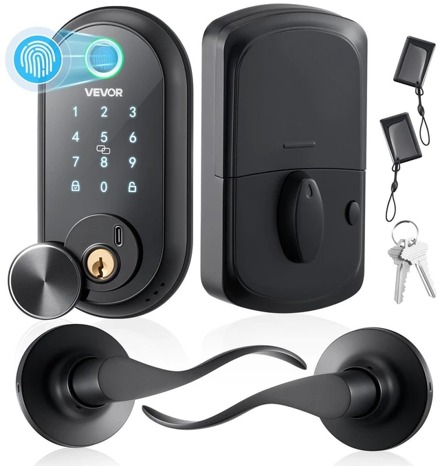 Main image of VEVOR Fingerprint Door Lock Set, Electronic Biometric Deadbolt Keyless Entry Door Lock with Handle, Touchscreen, Auto Locking, One-Time Code, Anti-Peeking Password, IC Cards, for Home, Matte Black