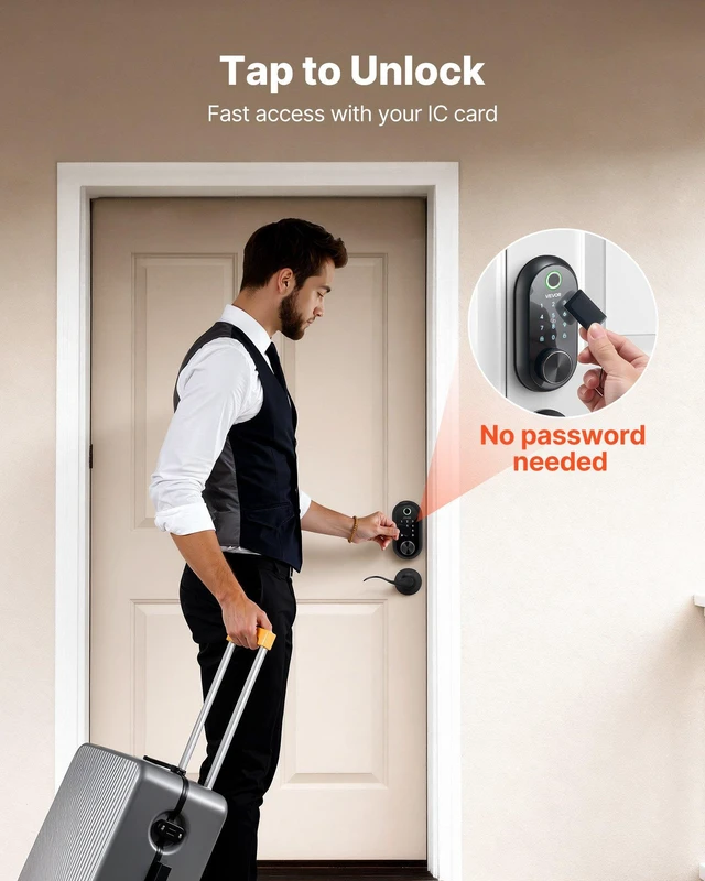 Alt view image 4 of 8 - VEVOR Fingerprint Door Lock Set, Electronic Biometric Deadbolt Keyless Entry Door Lock with Handle, Touchscreen, Auto Locking, One-Time Code, Anti-Peeking Password, IC Cards, for Home, Matte Black