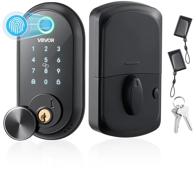 Main image of VEVOR Fingerprint Door Lock, Electronic Biometric Deadbolt with Touchscreen, Auto Locking, One-Time Code, Anti-Peeking Password, Keyless Entry Door Lock with IC Cards, for Home, Apartment, Matte Black