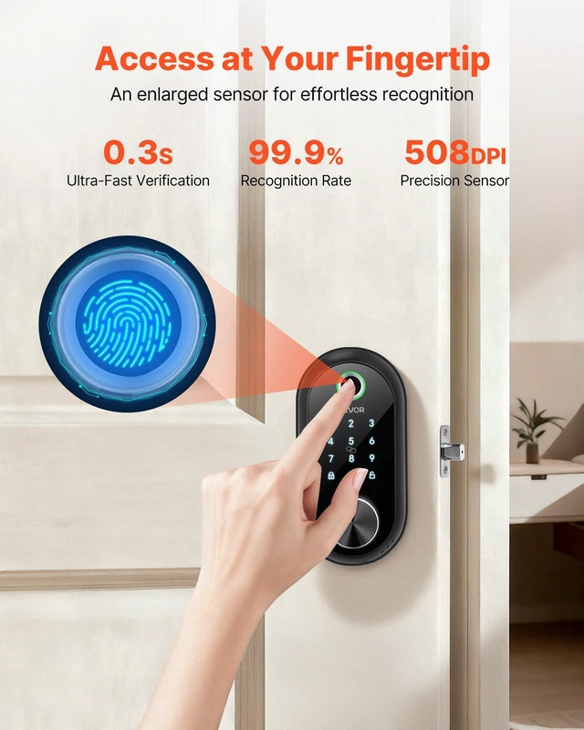 Alt view image 3 of 8 - VEVOR Fingerprint Door Lock, Electronic Biometric Deadbolt with Touchscreen, Auto Locking, One-Time Code, Anti-Peeking Password, Keyless Entry Door Lock with IC Cards, for Home, Apartment, Matte Black