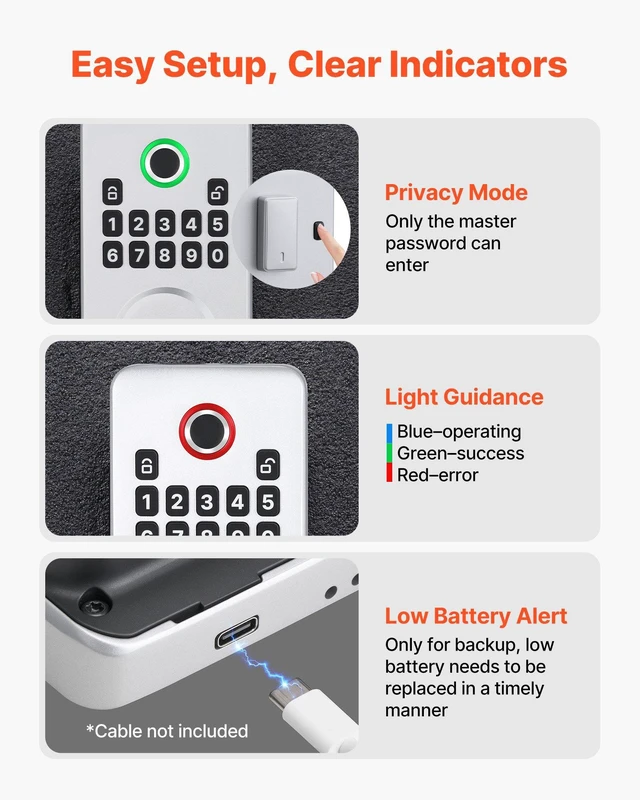 Alt view image 7 of 8 - VEVOR Fingerprint Door Lock, Electronic Biometric Deadbolt with Pioneering Easy-Grip Design, Auto Locking, One-Time Code, Anti-Peeking Password, Keyless Entry Door Lock for Home, Apartment, Silver