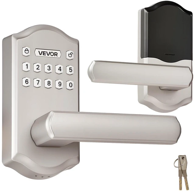 Main image of VEVOR Keyless Entry Door Lock with Handle, Electronic Lever Door Handle with Keypad, Customizable User Codes, Keyed Entry, Auto Lock, Anti-Peeking Password, Backlit Keypad, for Home, Satin Nickel